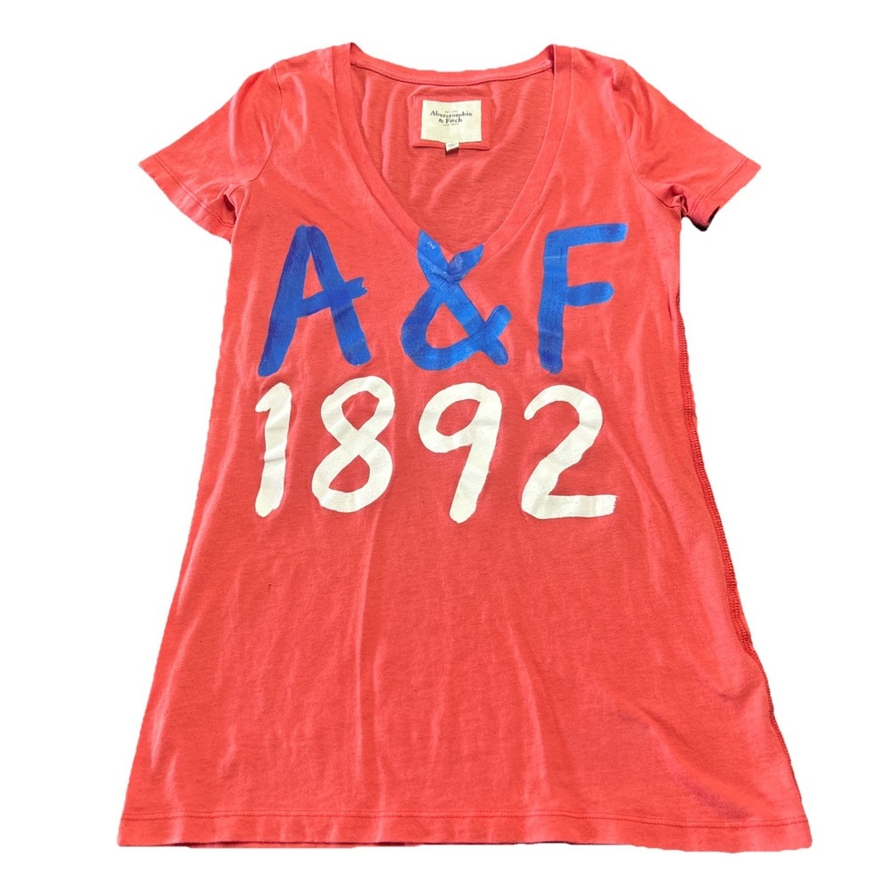Abercrombie & Fitch Women's Size S V-Neck Cap Sleeve Red Orange T-Shirt Peru